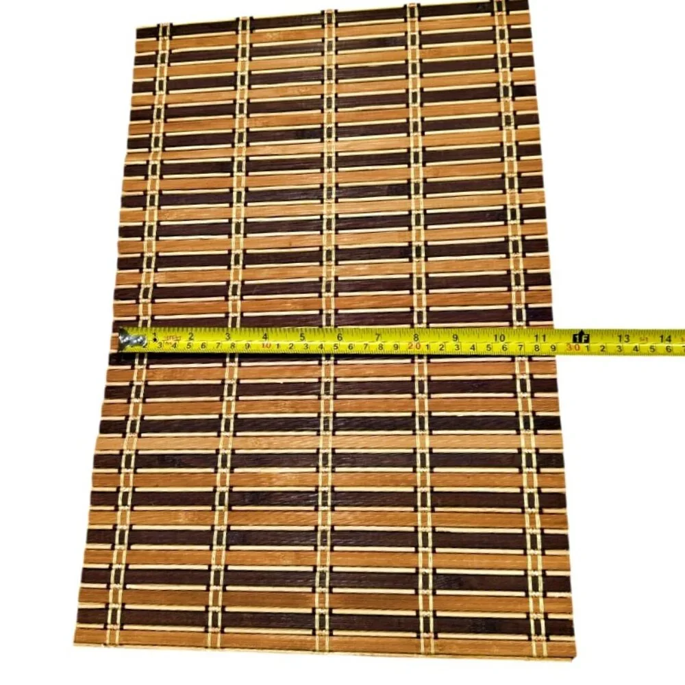 4 Wooden Bamboo Placemats Slats Yarn Brown Beige 18.5 x 12 Inch BOHO Neutral
